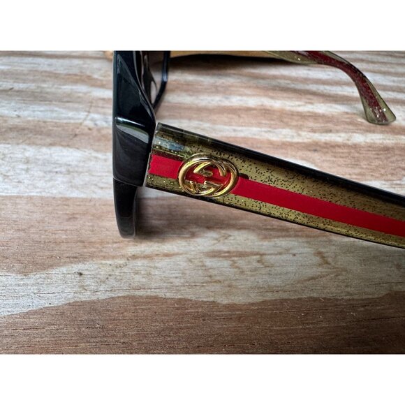 Gucci GG0034SN Womens Sunglasses Black Frame Gold Red Accent Gradient Lenses - Picture 4 of 10